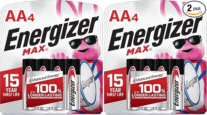 Energizer AA Batteries, Max Double A Battery Alkaline, 4 Count (Pack of 2)