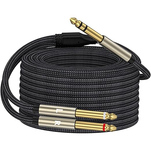 ZTOXLR 1/4 inch TRS Stereo Y-Splitter Insert Cable, 1/4 Inch Male Jack to Dual 1/4inch(6.35mm) Male TS Mono Breakout Cable Audio Patch Cord (26FT)