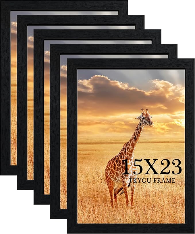 TKYGU 15x23 Picture Frame Set of 5, Wooden Frame Black for 15x23 Inch Picture Poster Photo with Durable Shatter Resistant Plexiglass,Wall Gallery Poster Photo frame 23 by 15 Frame for Wall best gift