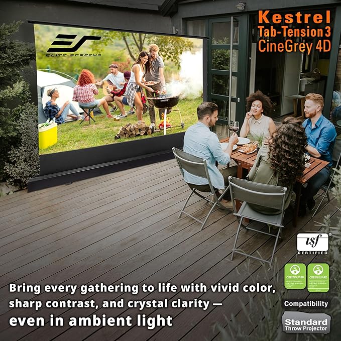 Elite Screens Kestrel Tab-Tension 3 CineGrey 4D, 122 inch 16:9, Standard Throw ISF Ceiling Ambient Light Rejecting (CLR/ALR) Electric Floor-Rising Projector Screen, Programmed Remote Kit, FTE122H3-C4D