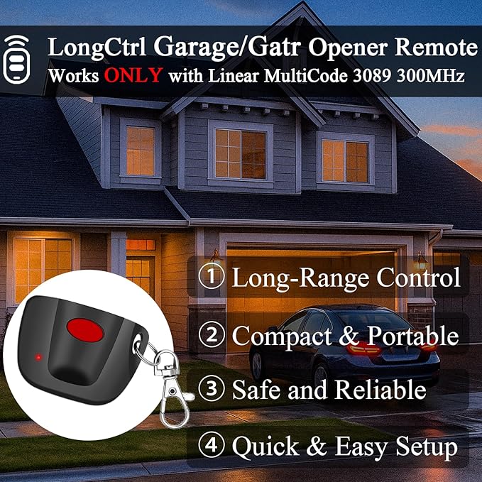 3-Pack 300MHz 10 dip Switch for Multicode Garage Gate Door Opener Remote Control, Replacement for 3089,3070,3060,308911,MCS308911,MCS306010,MCS3070 Gate Clicker with Keychain.