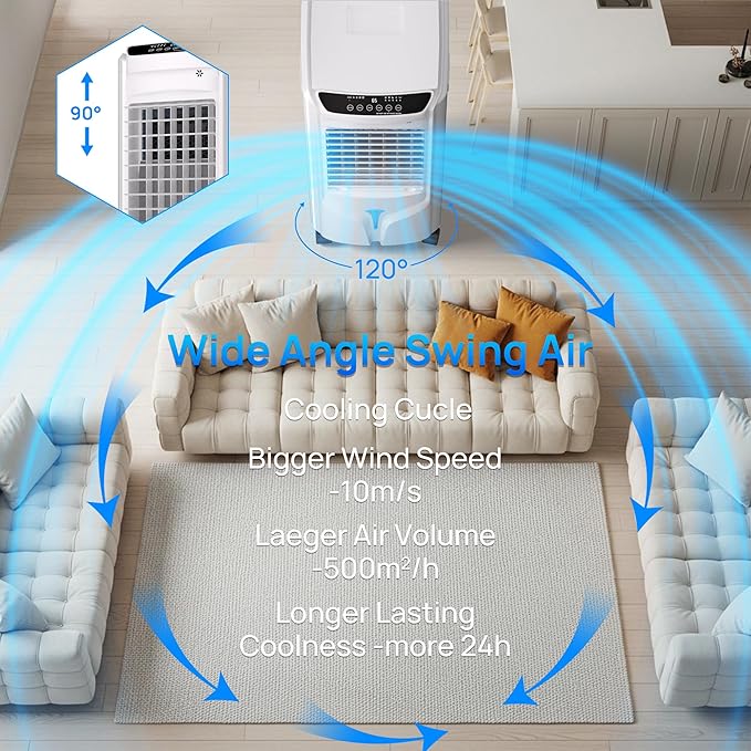 YEW 32" Evaporative Air Cooler,1800CFM Swamp Cooler Air Conditioner with 4.2 Gal Tank,Windowless Swamp Cooler with Remote,3 Speeds,12H Timer,Fans that Blow Cold Air for Bedroom Indoor Office