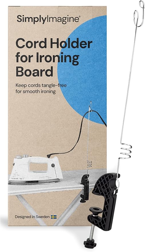 SimplyImagine Flexible Iron Cord Holder - Metal, Tabletop Mount - Tangle-Free Pressing & Ironing Board Cord Holder - Universal Fit & Steam Compatibility