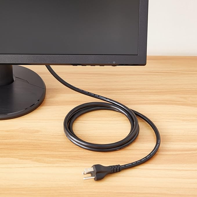 Amazon Basics PC Power Cord, 6 feet, 5-Pack, AC Power Cord for Monitor, Computer, TV, 3 Prong, 18 AWG, 125 Volts, Black