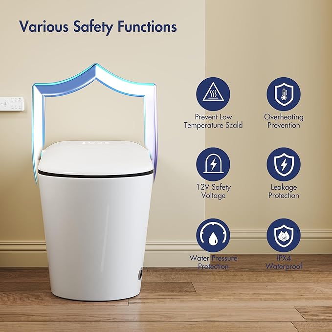 Eridanus Smart Toilet with Bidet Built in, One Piece Bidet Toilet for Bathrooms, Auto Open/Close with Digital Display, Foot Sensor Flush, Warm Water Wash & Dryer, Elongated Heated Seat, White & Black