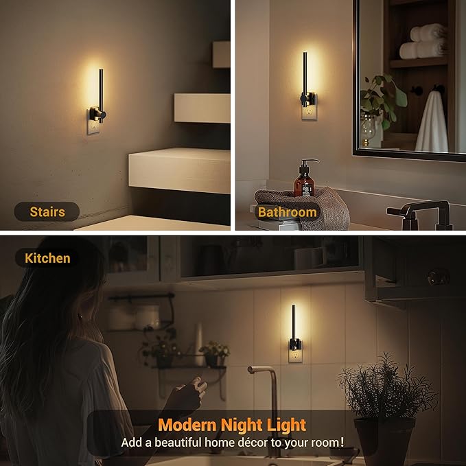JandCase Night Lights Plug into Wall,0-200LM Dimmable LED Nightlights, 2 Pack Soft White 3000K Vanity Night Light With Auto Light Sensor for Bathroom Dressing Room