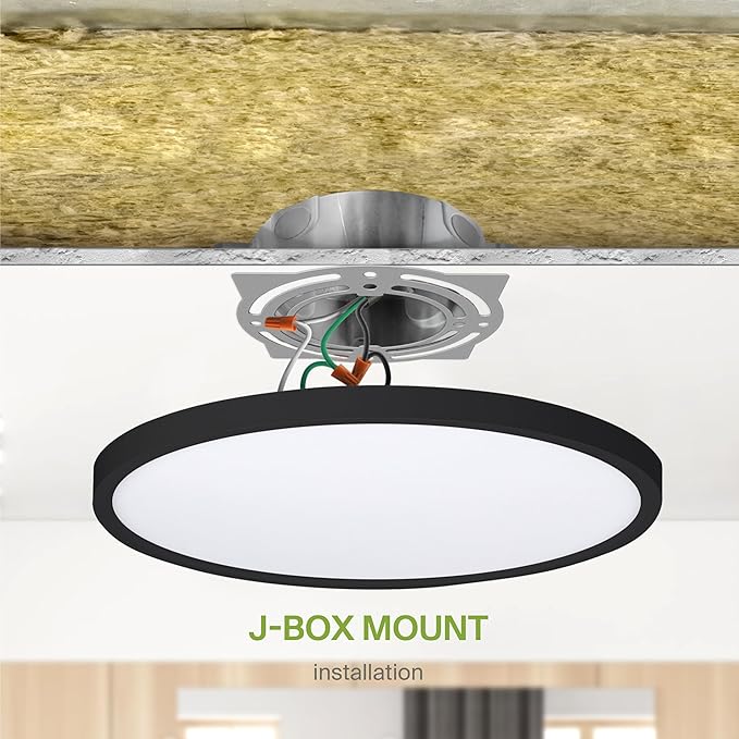 ASD LED 12" Round Flush Mount Ceiling Light Fixture, Low Profile Surface Lighting | 5CCT, Dimmable, Ultra-Thin, ETL Listed | 24W 1900LM 2700-6000K 120V | Kitchen, Bedroom, Hallway Lamp | Black