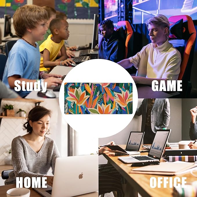 EOBKLAX Colorful Tropical Floral Large Gaming Mouse Pad,Waterproof Desk Mat for Desktop,Non-Slip Rubber Base Mousepad with Stitched Edges for Laptop Office and Home 35.4X15.7 Inch