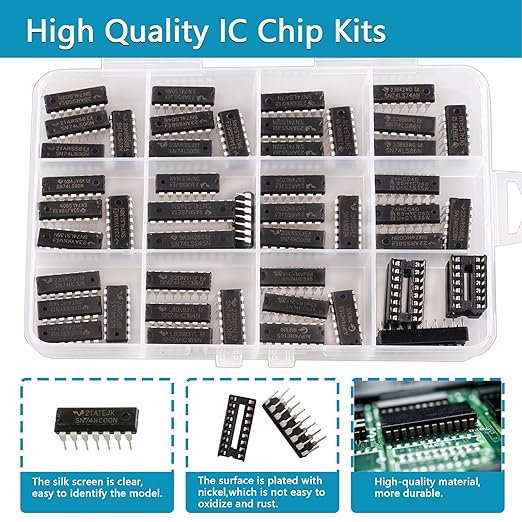 49Pcs 25 Types 74HCxx and 74LSxx Series Logic IC Assortment Kit & IC Socket,Minidodoca Logic IC Series Shift Output Registers、Transceiver、Decade Counters、Multiplexer/Decoders、Hex Inverters IC chip