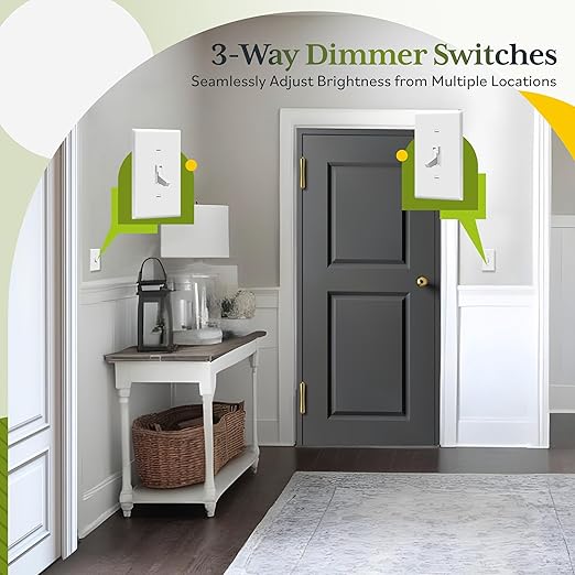 TG Toggle Dimmer Switch for LED, CFL, Incandescent Bulbs, Single-Pole or 3-Way, 2-Wire, No Neutral Required, Quiet Glide, UL-Listed, Wall Plate Included, White, 10-Pack