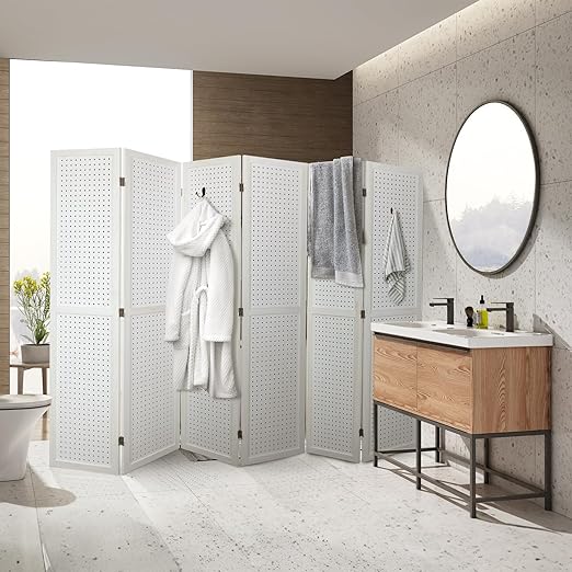 Babion 6 Panel Pegboard Display, Freestanding Folding Privacy Screens for Craft Shows (White)