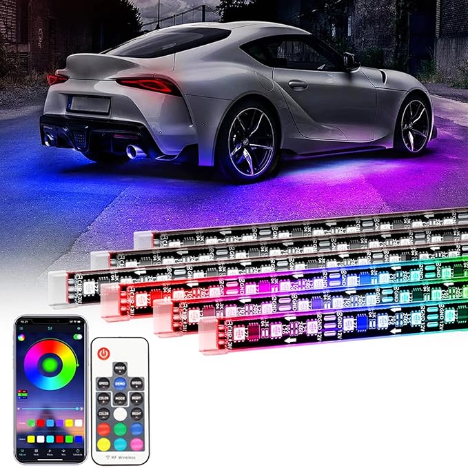 Goodream Car Underglow Kit, 12V 6 pcs RGB Led Lights Strip Neon Ambient Sets with Turn Signal for Cars, SUV, Truck Exterior Chassis Colorful Glow Accessories Controlled by APP, Sync to Music