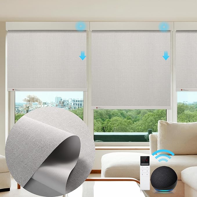 ZSTARR Motorized Smart Blind for Window,Automatic Blackout Roller Shade Compatible, with Remote Control, Child Safety Rechargeable Battery Blind with Valance,Customize (Buff Colour)