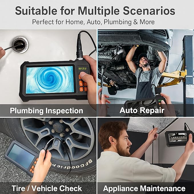49.2 Feet Inspection Endoscope Camera with Light, 1080P HD Borescope Camera with Light, 4.3" IPS Screen, IP67 Waterproof Sewer Borescope, 49.2Ft Semi-Rigid Cord Drain Pipe Endoscope Cool Gadgets Tool