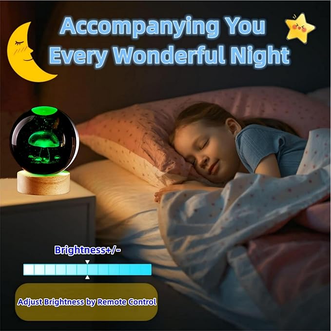 Conalisk 3D Mushroom Crystal Ball Lamp, Lifelike LED Mushroom Night Light, 16 Colors Changing Light, Dimmable Remote Control, Desk Lamp