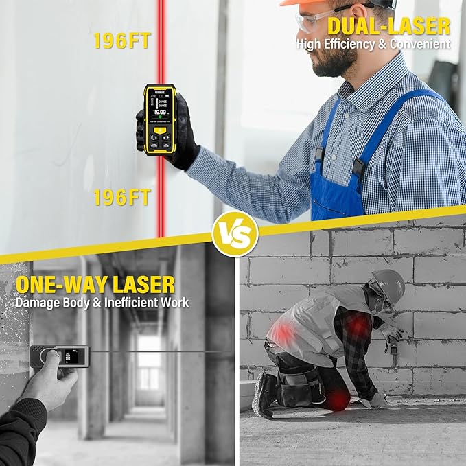 IKOVWUK Dual Laser Measuring Tool, 393FT/120M Bilateral Laser Distance Meter 6 Unit Switching, Rechargeable Digital Laser Measure with Backlit LCD Display, Angle Sensor, Multiple Measure Mode