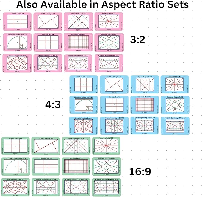 CLPA Basic Photographic Viewfinder Set: Rule of Thirds, Square Diagonals, Vanishing Point & Golden Triangle for Art, Photography, & Video