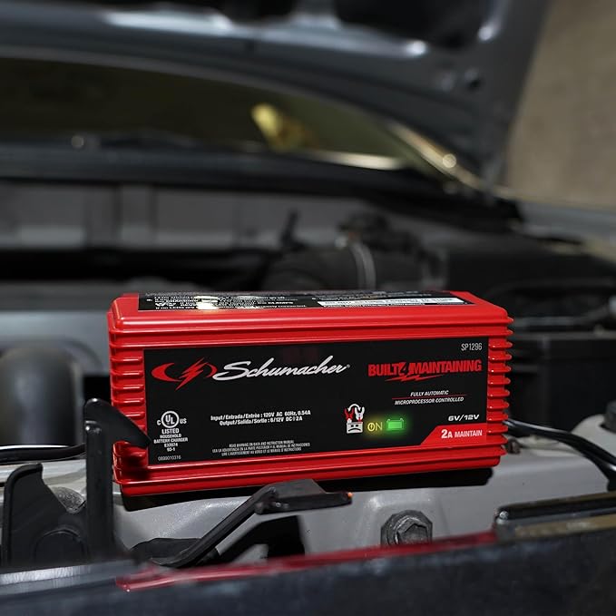 Schumacher Electric 2A Car Battery Charger and Maintainer, 3-in-1 Solution, for 6V/12V Power Sport, Automotive, and Marine Batteries, SP1296