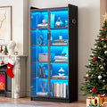 Dystler Display Cabinet with Glass Doors and Shelves, 65" Tall Curio Cabinet with LED Lights/Human Sensor, 5 Tier Display Case for Collectibles Bedroom Living Room Office, Black