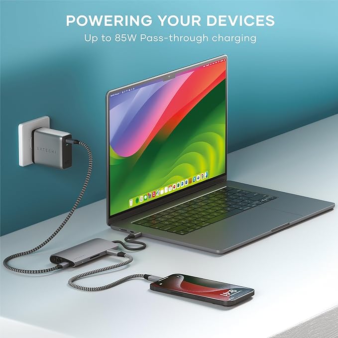 Satechi 8 in 1 USB C Hub Multiport Adapter V3, 8K HDMI, 100W Charging, 4 USB Data Ports, Ethernet, SD Card Reader, for Laptop, for Mac/Windows, MacBook Air/Pro M5/M4, iPad - Space Gray
