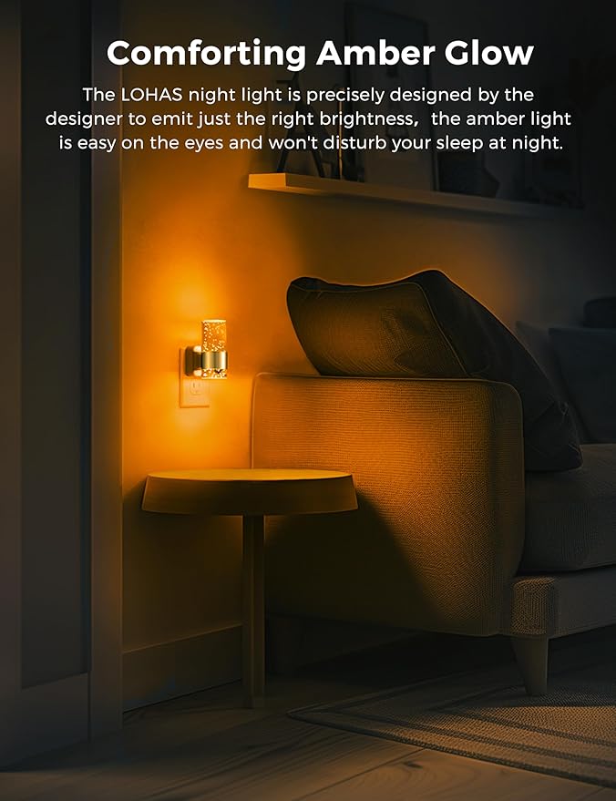 L LOHAS LED Night Light,Dimmable Night Lights Plug into Wall, 2 Pack Acrylic Nightlights with 0-100 LM Adjustable Brightness, Amber Plug in Night Light with Dusk to Dawn Sensor, for Bathroom Hallway