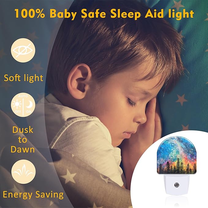 sndheke Northern Lights and Forest Night Light for Kids,Milky Way Galaxy Trees Night Light Plug in with Dusk to Dawn Sensor,0.5w Energy Saving Nightlight for Hallway Stairway Kitchen Bedroom