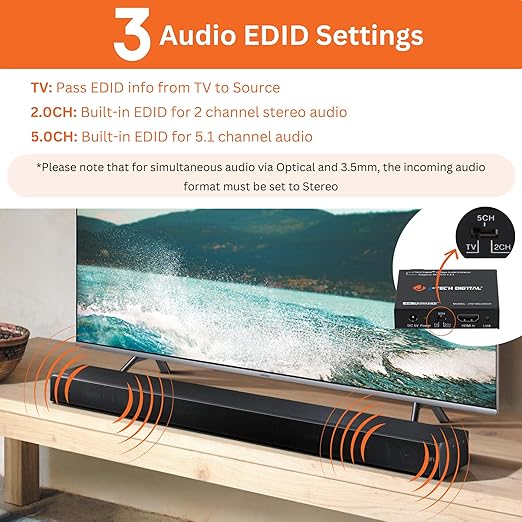 4K 60Hz HDMI Audio Extractor Converter SPDIF + 3.5MM Output Supports HDMI 2.0, HDCP 2.2, 1080P@120Hz, 1080P@144Hz, Dolby Digital/DTS Passthrough CEC, HDR10 by J-Tech Digital [JTD18G-H5CH]
