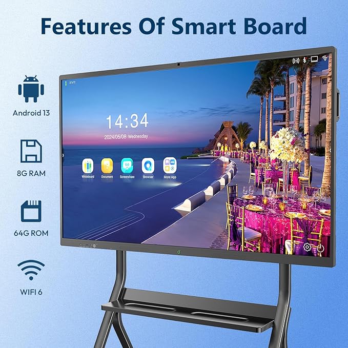 YIXZSWD Smart Board,55 Inch Interactive Whiteboard 4K Touchscreen Built in Ultra High Definition Camera Open App Ecosystem, Digital Presentation Electronic Smart WhiteBoard for Classroom Home Office