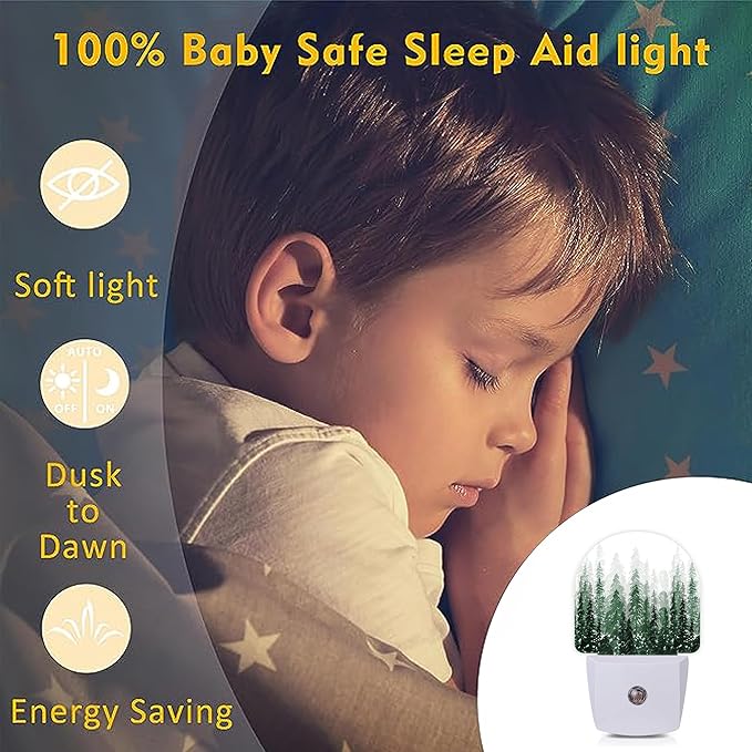 Axxitude Christmas Tree Forest Night Lights Plug into Wall for Girls Boys Room,Night Light LED Lamp Dusk to Dawn Sensor Round Lamp for Bedroom Bathroom Hallway Home Wall Decor Nightlight