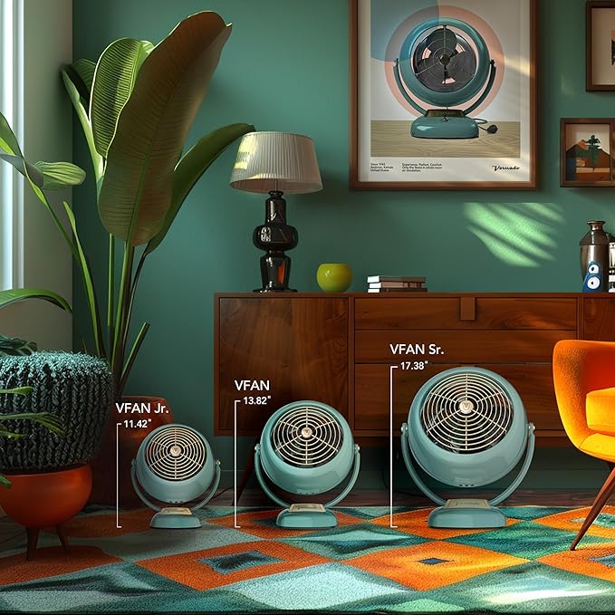 Vornado VFAN™ Sr. Vintage Fan, Large Retro Metal Air Circulator for Cooling & Decor, 3 Speed Settings, Adjustable Tilt, Durable Construction, Powerful Cooling Airflow, Floor Fan for Home, Green