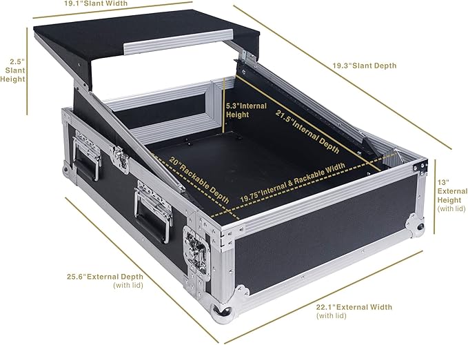 Sound Town 2U Glide Style Rack Case with 11U Slant Mixer Top, 20.7” Rackable Depth and Laptop Platform - Pro Tour Grade (STMR-2ULT)