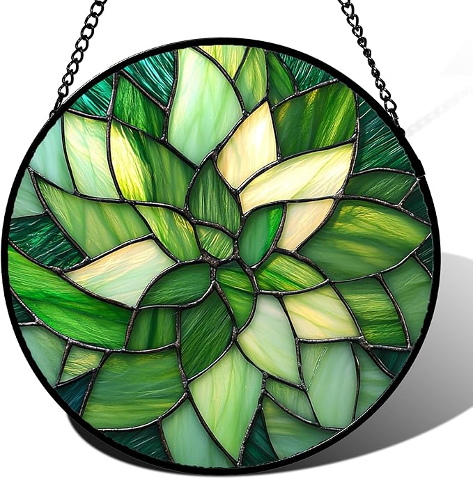 CRISGIF Stained Glass Window Hanging - Ireland Green Suncatcher for Doors Garden Patio Sun Catchers Decor Mother's St. Patrick's Day Birthday for Women Men Mom Nana Friend 7.8 in