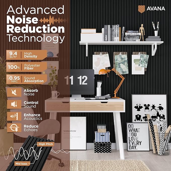 Avana Acoustic Wood Wall Panels – 94.4 X 12.6 Inch Black Oak Acoustic Panels 2 PCs – Wall Panels For Interior Wall Decor For Homes, Offices, Studios – Sturdy And Durable Wood Panels For Wall