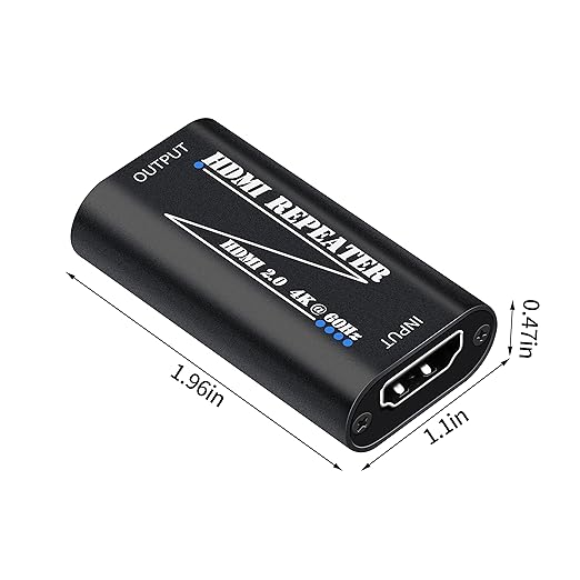 HDMI 2.0 Repeater Extender 4K@60Hz, HDMI Amplifier Signal Booster Plug & Play, for Gaming/Home Theater/Video Meeting/TV, No Power Supply Port