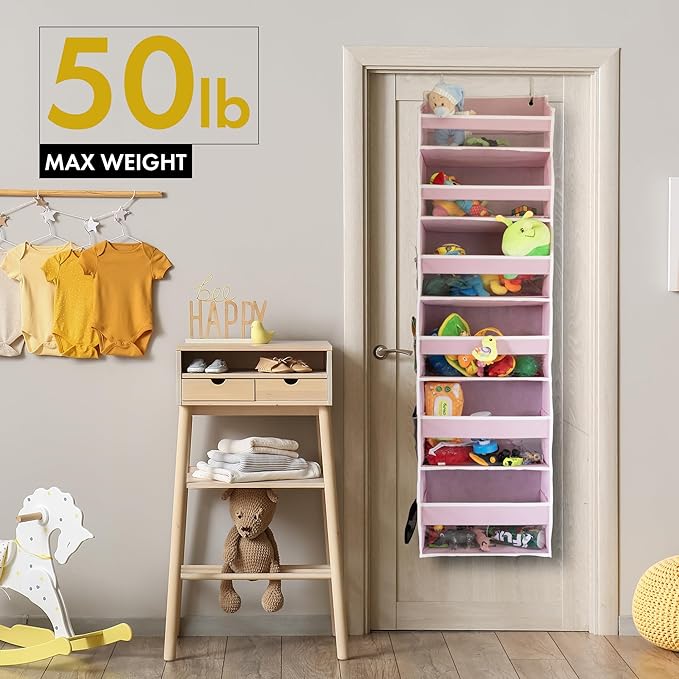 HOMELUX THEORY UPGRADED 6 Tiers Over The Door Organizer Hanging - 100D EXTRA THICK & 50lbs HUGE CAPACITY, 12 Side Mesh Pockets Over The Door Shoe Organizer, Hanging Closet Organizer (Transparent, 2pc)