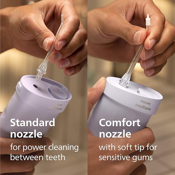 Philips Sonicare Compact Flosser 1000, Purple, ProtectiveClean 5300 Rechargeable Electric Toothbrush and 2PK Compact Nozzle Bundle