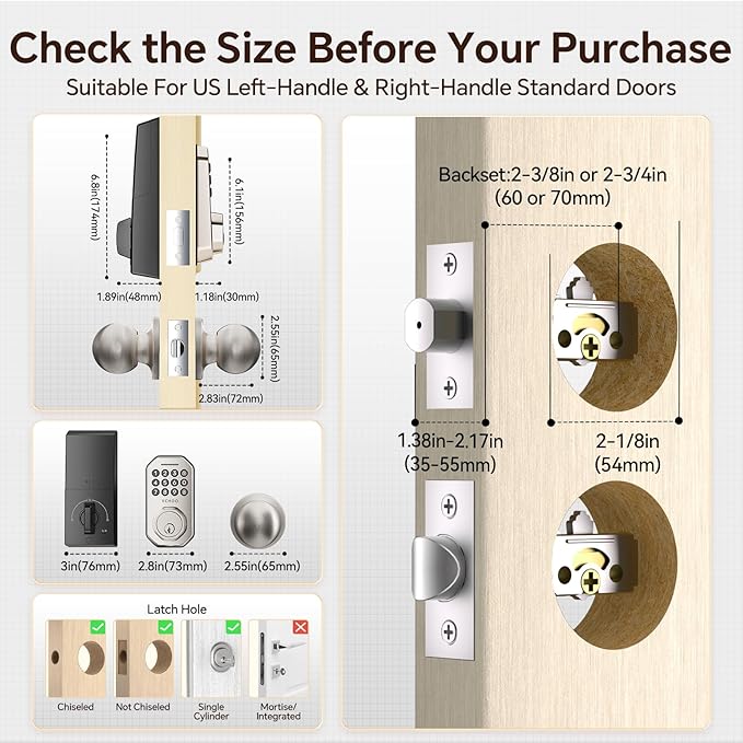 VCHOO Keyless Entry Door Lock Set Smart Locks for Front Keypad Door Lock with Handle Automatic Lock One Time Password Anti Peeping Password IP54, Satin Nickel