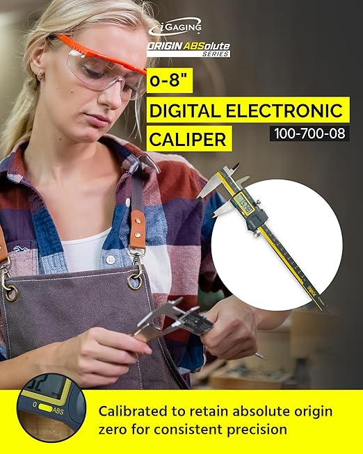 iGAGING Absolute Origin 0-8" Digital Caliper, IP54 Stainless Steel, SPC/USB Output Port, Inch & Metric Modes, Case, Manual, Battery