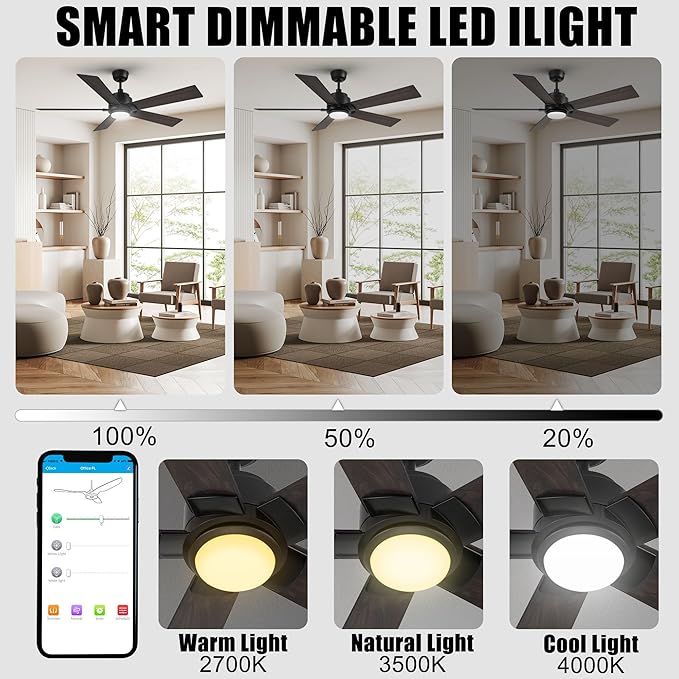 SMAAIR Smart WiFi LED Ceiling Fan, 52inch Plywood Outdoor Smart Ceiling Fan with Remote, App Control with Timer and Schedule, Compatible with Alexa/Google Assistant/Siri Shortcuts (Black/Walnut)