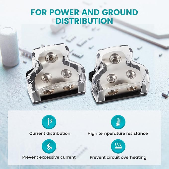 NuIth 2PCS 2-Way Power Distribution Block, 0/2/4 Gauge Input in 4/8 Gauge Out Auto Stereo Ground Distribution Blocks 2 Way for Car Audio Amplifier Splitter
