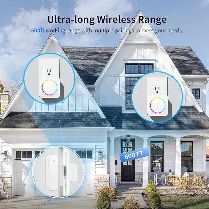 Door Chime, Door Sensor Chime When Door Opens, BITIWEND Door Entry Alarm for Business/Home/Office/Store, 600 FT Range, 32 Chimes 5 Adjustable Volume Door Ringer Alert 2Sensor + 1Receivers White