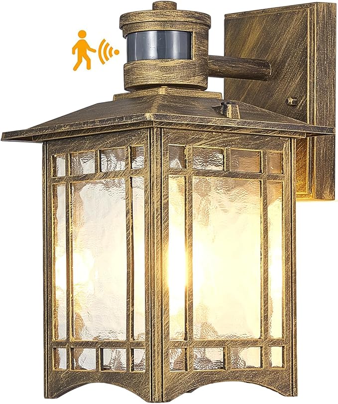 XANGQAN Bronze Outdoor Motion Sensor Lights - Dusk to Dawn Lighting Fixture for Outside House Exterior - Wall Mount Porch Lantern with Yard Front Motion Detector - Garage Patio Anti-Rust Light