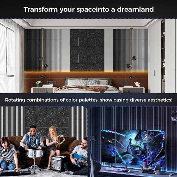 BSHEAD 6 Pack 2-Layer Fold Soundproof Wall Panels, 24 x 12 x 0.43 in Large Sound Proof Foam Panels for Walls, 0.9lb/ft³ High Density, 3D Acoustic Panels,Artistic Noise Dampening Panels White&Black