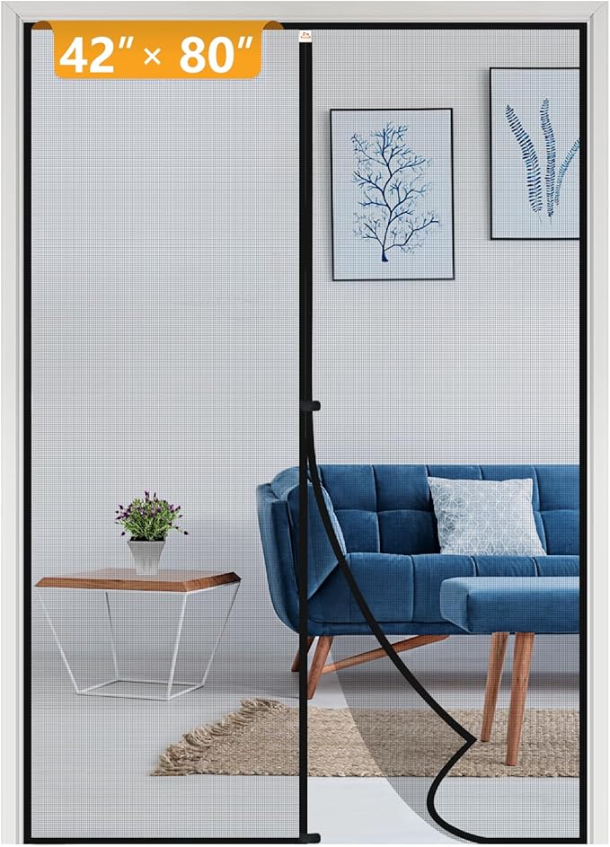 yotache Magnetic Screen Door Fits Door Size 42 x 80, Screen Size 44" x 81" Strong Magnet for Walk Through Sliding Door Black