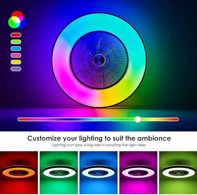 HUMHOLD 24" Bladeless Ceiling Fans with Lights and Remote/APP/Voice Control, Low Profile Ceiling Fan with RGB Lights, Enclosed Flush Mount Ceiling Fan for Kid's Bedroom/Living Room
