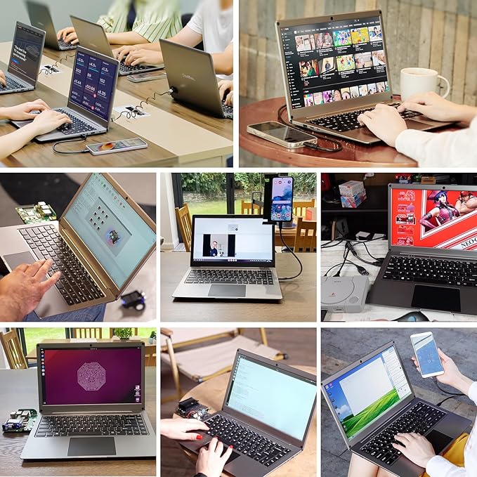 ELECROW Portable Monitor with Keyboard, 14 Inch Lapdock Display with Built-in Battery, 1080P FHD USB C Monitors with RPi5 & Jetson Adapters Compatible with Raspberry Pi, PC, Phone, Mac, Game Console