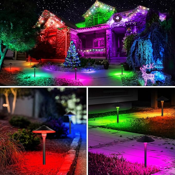 SUNVIE RGBW Low Voltage Pathway Lights 3W Color Changing Landscape Lights 12-24V Multi-Color Path Lights Waterproof for Yard Garden Walkway Holiday Landscape Path Lighting ETL Listed Cord, 4 Pack