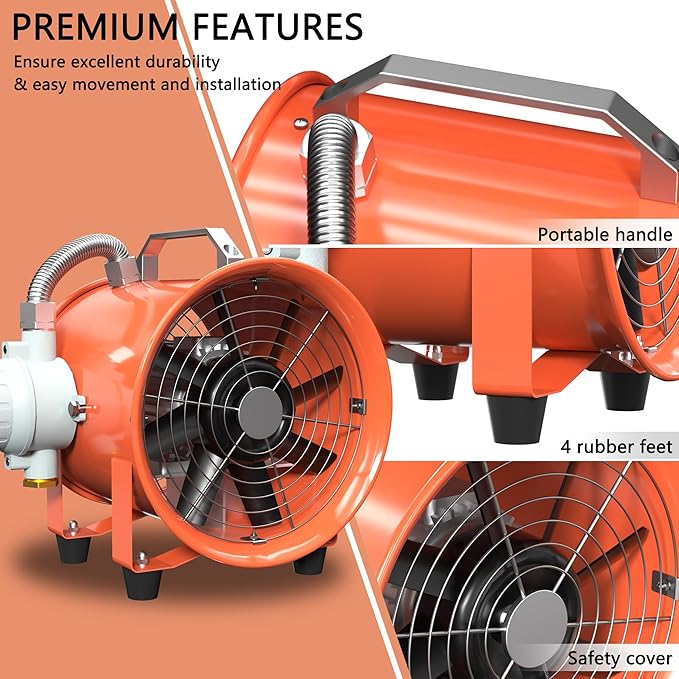 FICBXRA 12 Inch Explosion Proof Fan Portable Utility Blower Extractor Fan 790W/7A 2645CFM Industrial High Velocity Ventilator for Exhausting & Ventilating