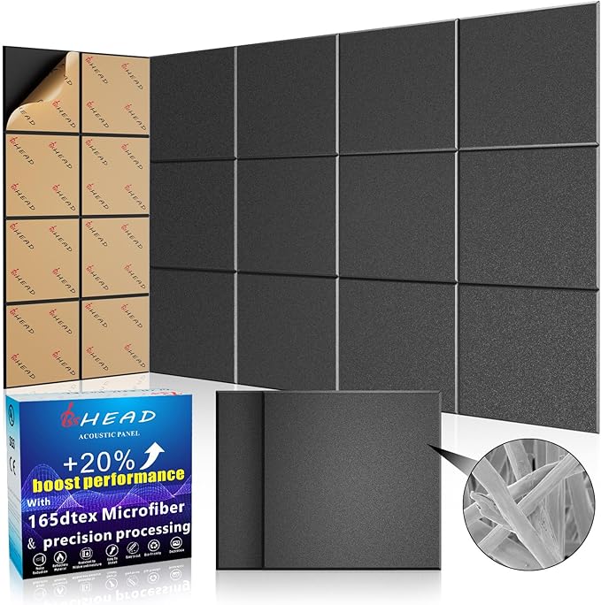BSHEAD 10 pcs 165dtex Microfiber Acoustic Panels ，Self-Adhesive Soundproof Wall Panels, 12 x 12 x 0.4 in Sound Proof Foam Panels for Walls, High Density, Noise Dampening Panels for Home Studio（Black）