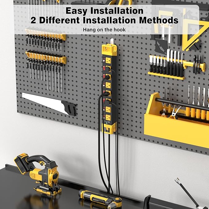 Power Strip with Individual Switches - 8 Outlet Heavy Duty Power Strip with Cord Manager,1200J Surge Protector Home Office Garage Industrial